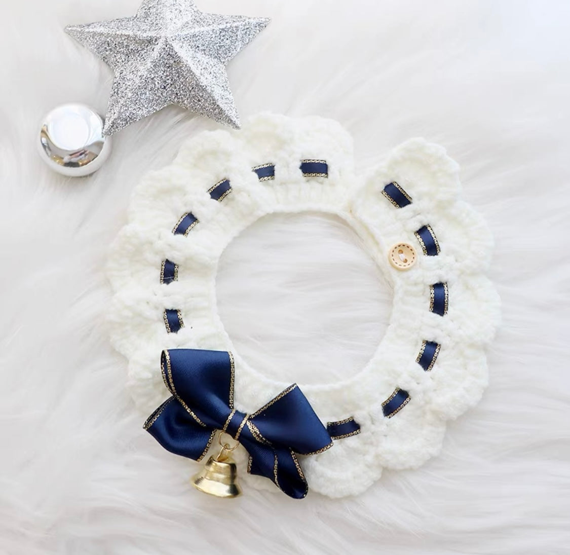 Wool Knitted Collar With Ribbon & Bell