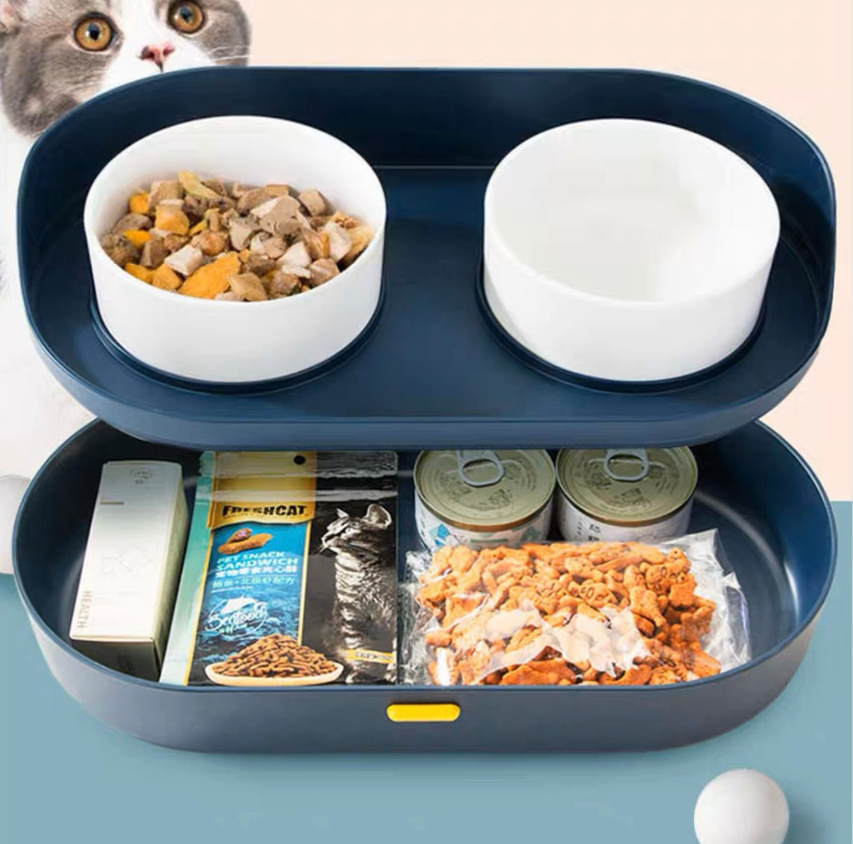 Dual Pet Bowl With Storage Base