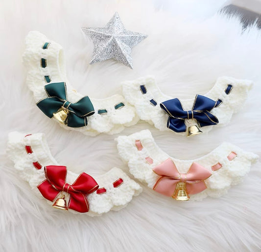 Wool Knitted Collar With Ribbon & Bell