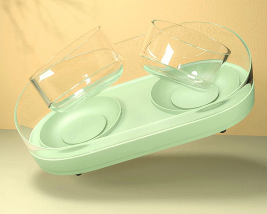 Elevated Glass Dual Pet Bowl + Placemat